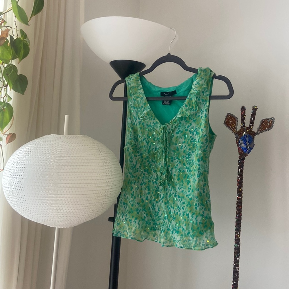 y2k vintage flowy silk green top